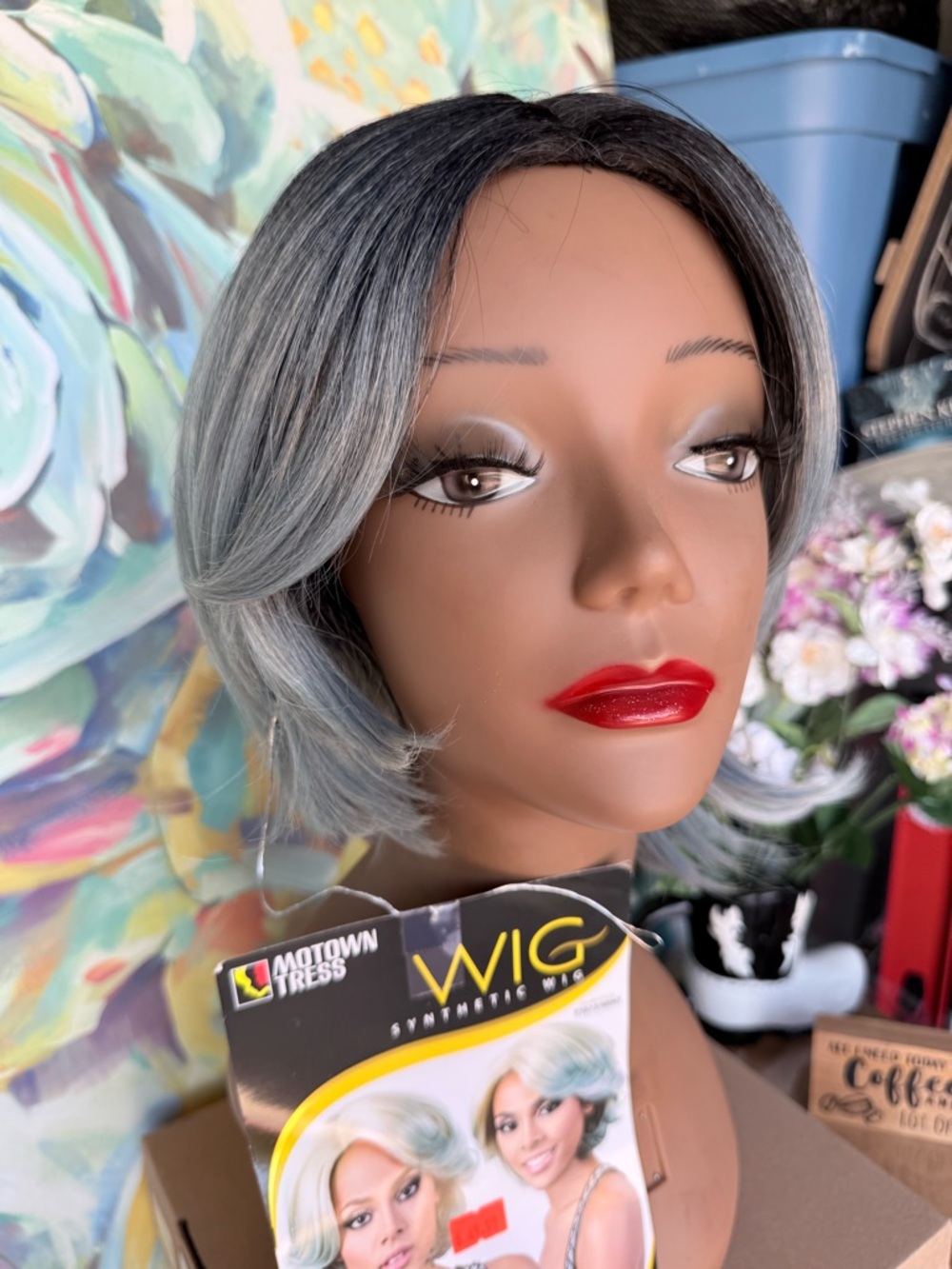 Short Layered Bob Wig in Ash Blue-Gray - Picture 8 of 10
